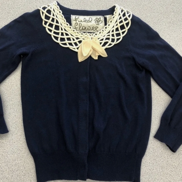 ANTHROPOLOGIE Field of Flower Navy Cardigan - Picture 5 of 6